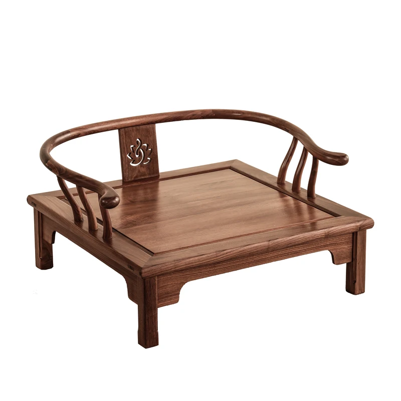 

ZL Solid Wood Cross-Leg Meditation Short round-Backed Armchair Mortise Black Walnut Bodhi Chair Za-Zen Chair Buddha Chair