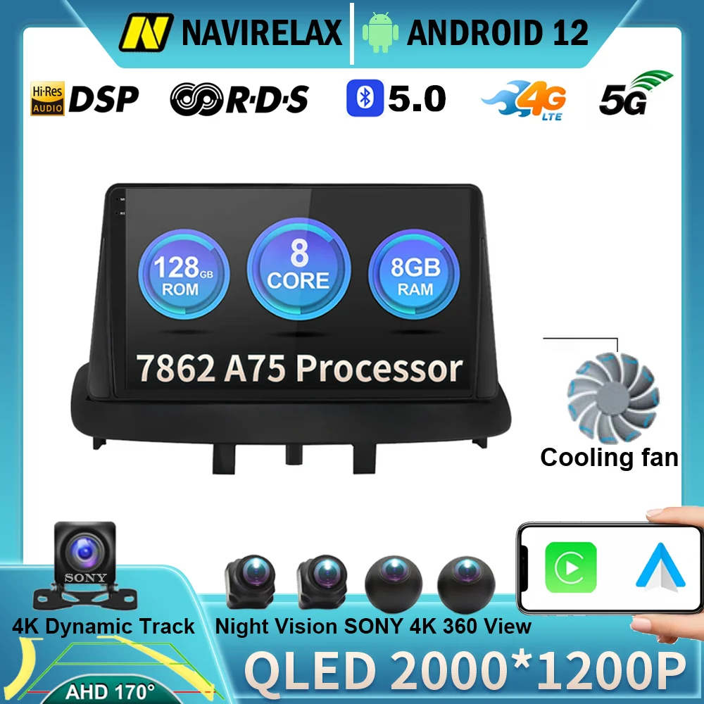 

Android 12 Auto For Renault Megane 3 Fluence Samsung SM3 2008 - 2014 Multimedia Player DSP CarPlay GPS Car Radio QLED WIFI+4G BT