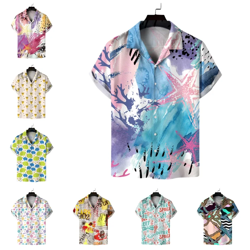 New 2022 Summer Beach 3D Digital Printing Hawaiian Fashion Loose Casual Short Sleeve Men's Shirts Drop Shipping