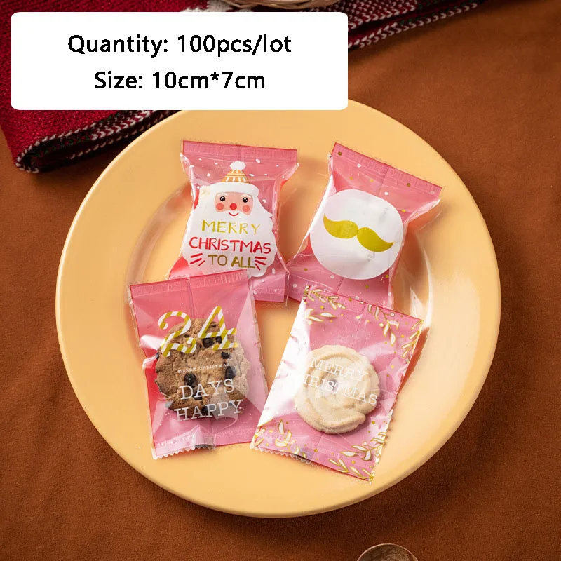 

AQ Red Transparent Splicing Christmas 4in1 Homemade Cookies Candy Packaging Bag Santa Claus Golden Beard Wicker Decor Party Bags