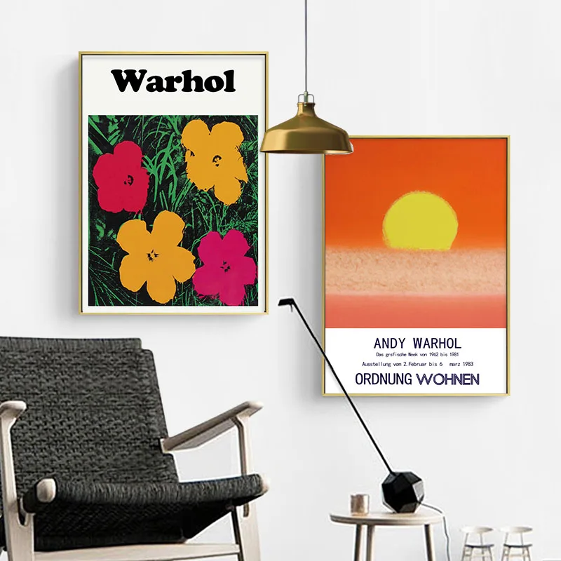 

Andy Warhol Wall Art Picture Flowers Sunset Art Print Vintage Exhibition Posters Burnt Orange for Living Room Porch Home Decor