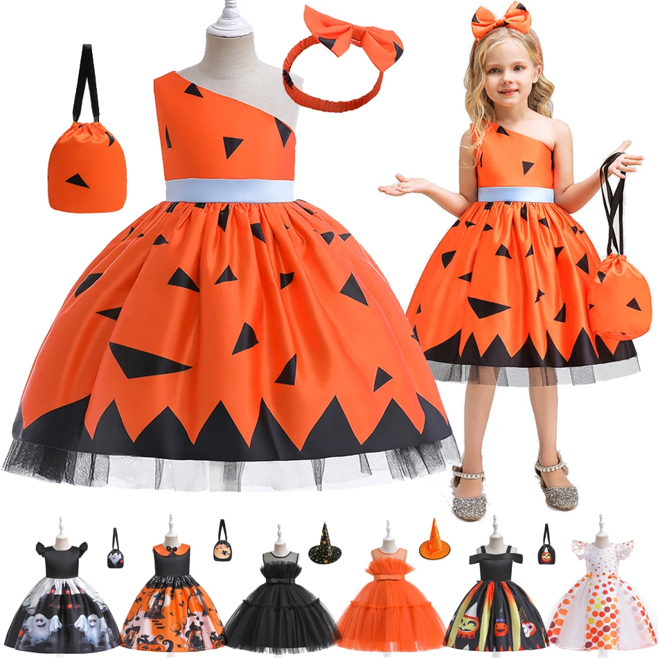 

Halloween Theme Dress For Girl Skeleton Pumpkin Print Costume Ghost Bat Castle Frock Witch Monster Teen Girl Cosplay Outfits