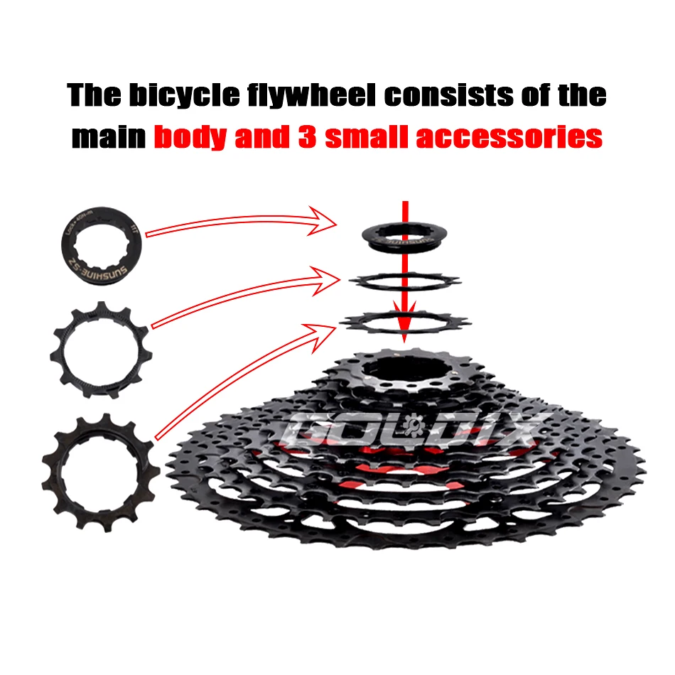 SUNSHINE Black Bicycle Freewheel MTB Bike Cassette K7 8/9/10/11/12 Speed SHIMANO HG Structure Specification for SHIMANO SRAM