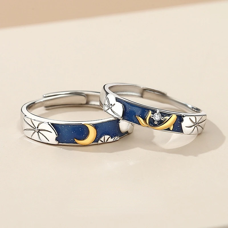 

Lotus Pond Moonlight Couple Ring Sterling Silver Ring Valentine's Day Gift Jewelry for Women Men