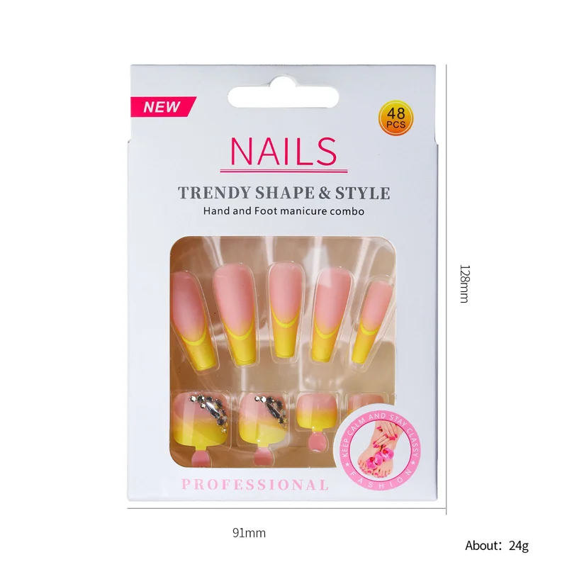 48pcs/set Manicure Design Special  Press On Fake Nails Toenail  Full Paste Half Paste Art Items Cute Accessories images - 6