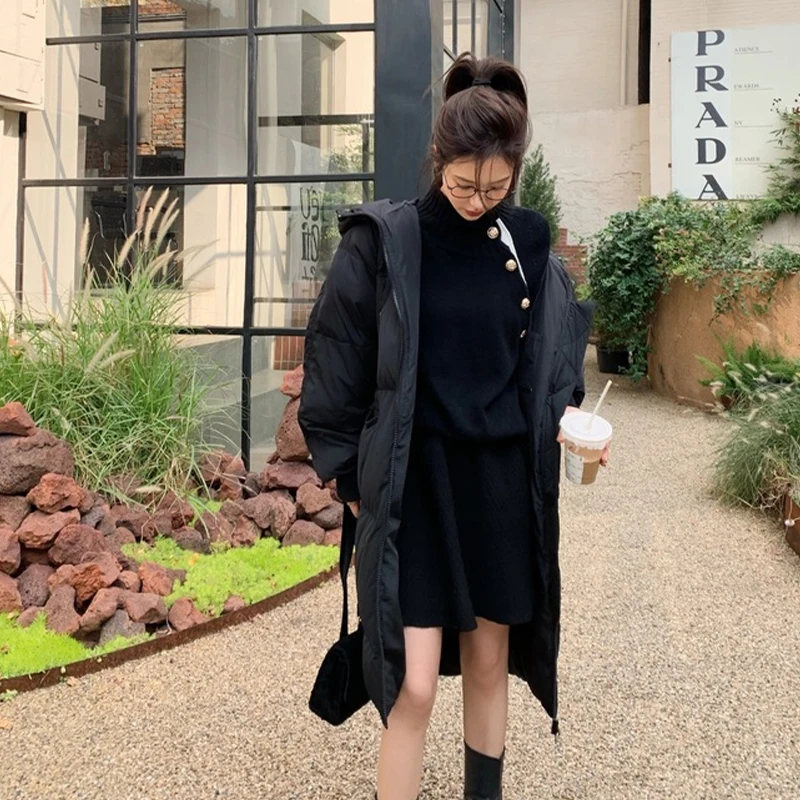 Winter Women's Mid-length Cotton Coat Loose Stylish Solid Hooded Parka Casual Versatile Ladies Long Sleeve Outerwear 2022 New