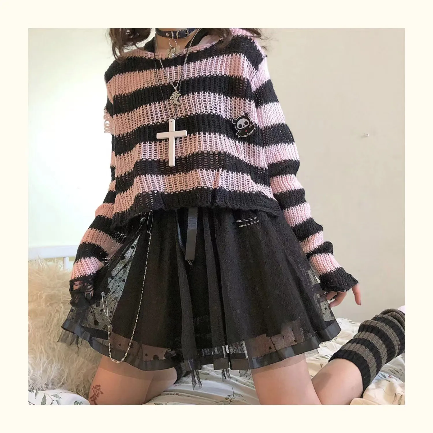 

2022 Ball Gowns Harajuku Lolita Skirts Japanese Style Kawaii Mini Skirt Punk Gothic High Waist Lace Black Dot Cake Skater Girls