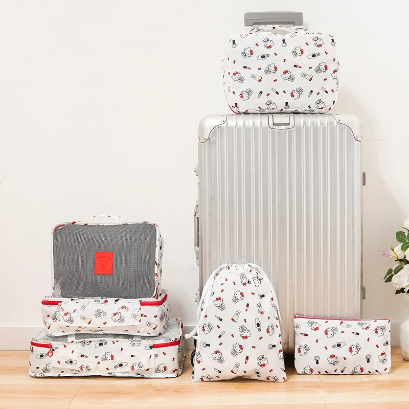

Sanrio Kawaii Hello Kitty Storage Bag Cartoon New Kuromi Six-piece Set Home Clothing Finishing Bag Travel Suitcase Clothing Bag