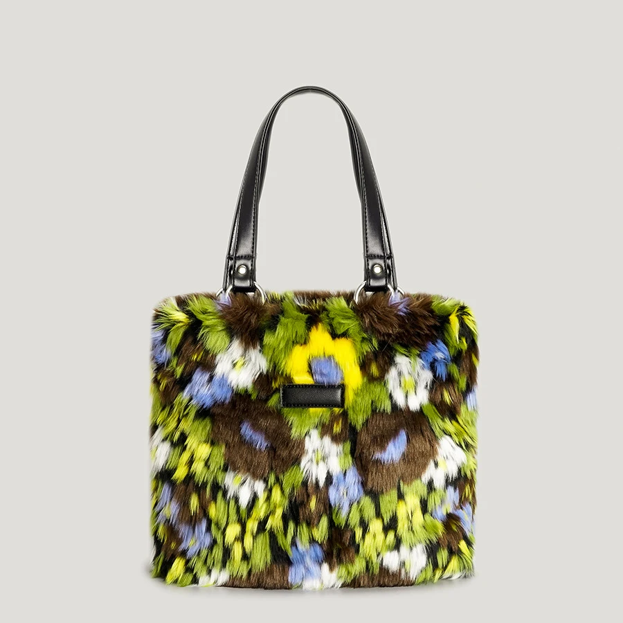 

Модная плюшевая пушистая Сумка-тоут для женщин, дизайнерская дамская сумочка с масляным рисунком, роскошные большие сумки на плечо из искусственного меха, большой зимний кошелек