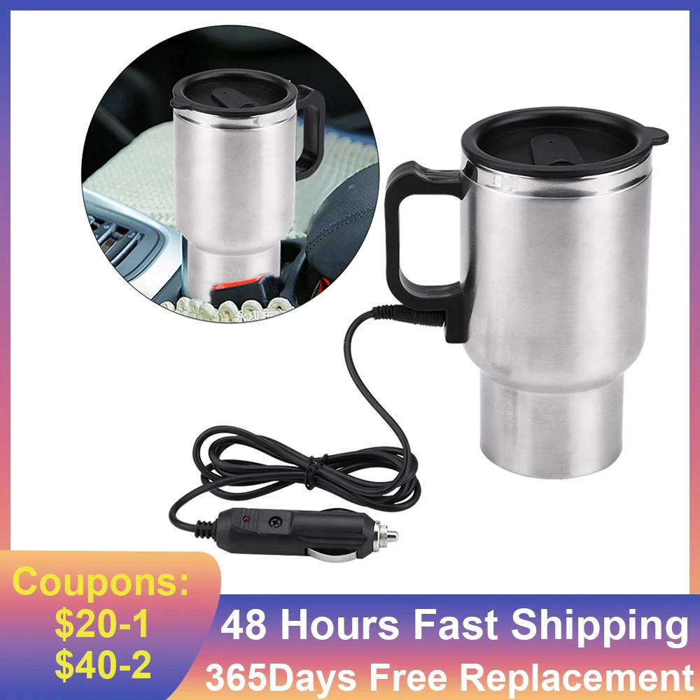 

450ml Car Heating Cup 12V Electric Kettle Stainless Steel Water Cup Coffee Heated Mug USB Heating Car Coffee Mug Thermos Cup