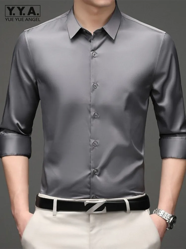 

Рубашка мужская деловая с длинным рукавом, однотонная приталенная, дышащая, формальная, большого размера, черная белая, весна-лето