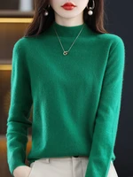 2022 first line ready to wear pure wool half turtleneck long sleeved solid color pullover sweater slim fit and versatile base
