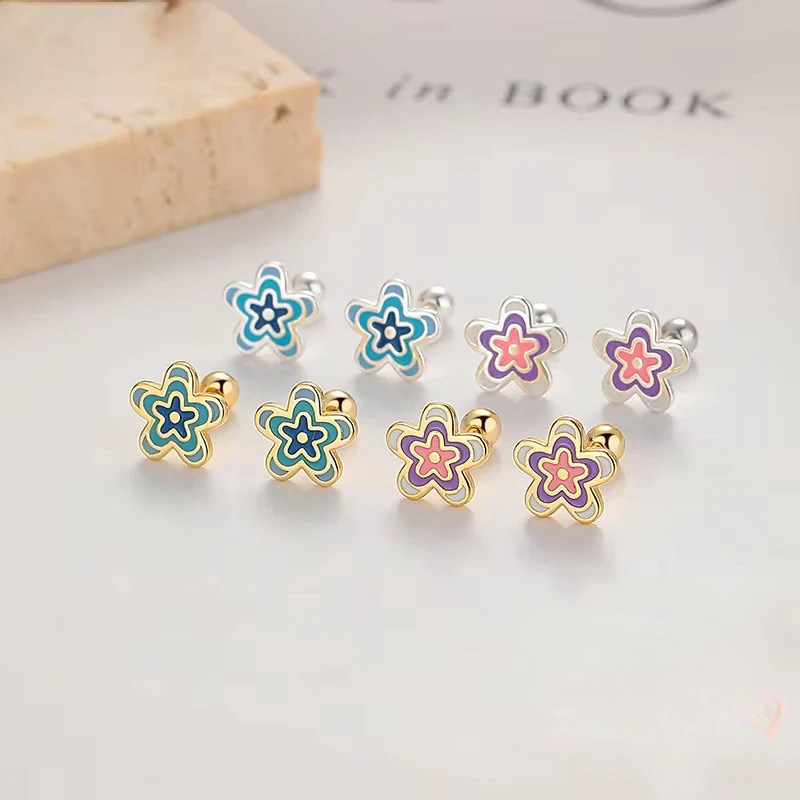 SOFTPIG настоящее серебро 925 пробы со звездой и цветком серьги-винты для женщин