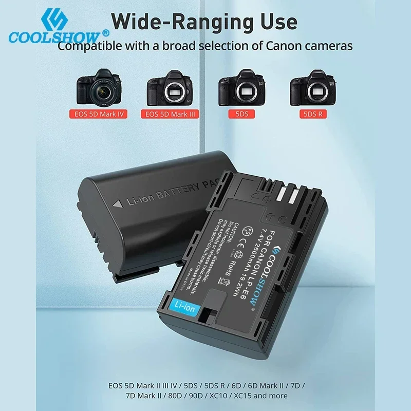 LP-E6 LP E6 Аккумулятор для Canon EOS 5DS 5D 6D 7D 60D 60Da 70D Mark II III 80D XC10 DSLR 2600 мАч Зарядное