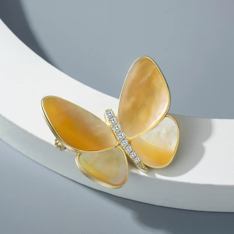 New Copy Shell Crystal Butterfly Brooches for Women Charm Gold Color Brooch Pins Party Wedding Clothing Accessories Jewelry Gift