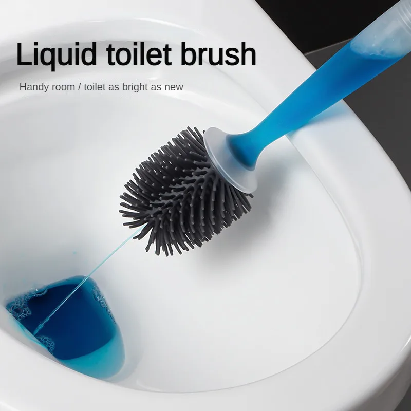

Detergent Refillable Toilet Brush Set Wall-Mounted with Holder Silicone TPR Brush for Corner Cleaning Tools Bathroom Accessories