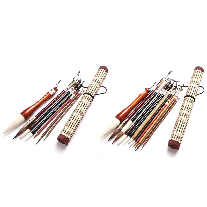 

K92C Professional Chinese Calligraphy Painting Brush Kanji Sumi Writing Pens Flexible Handmade for Beginner Present 7/11Set