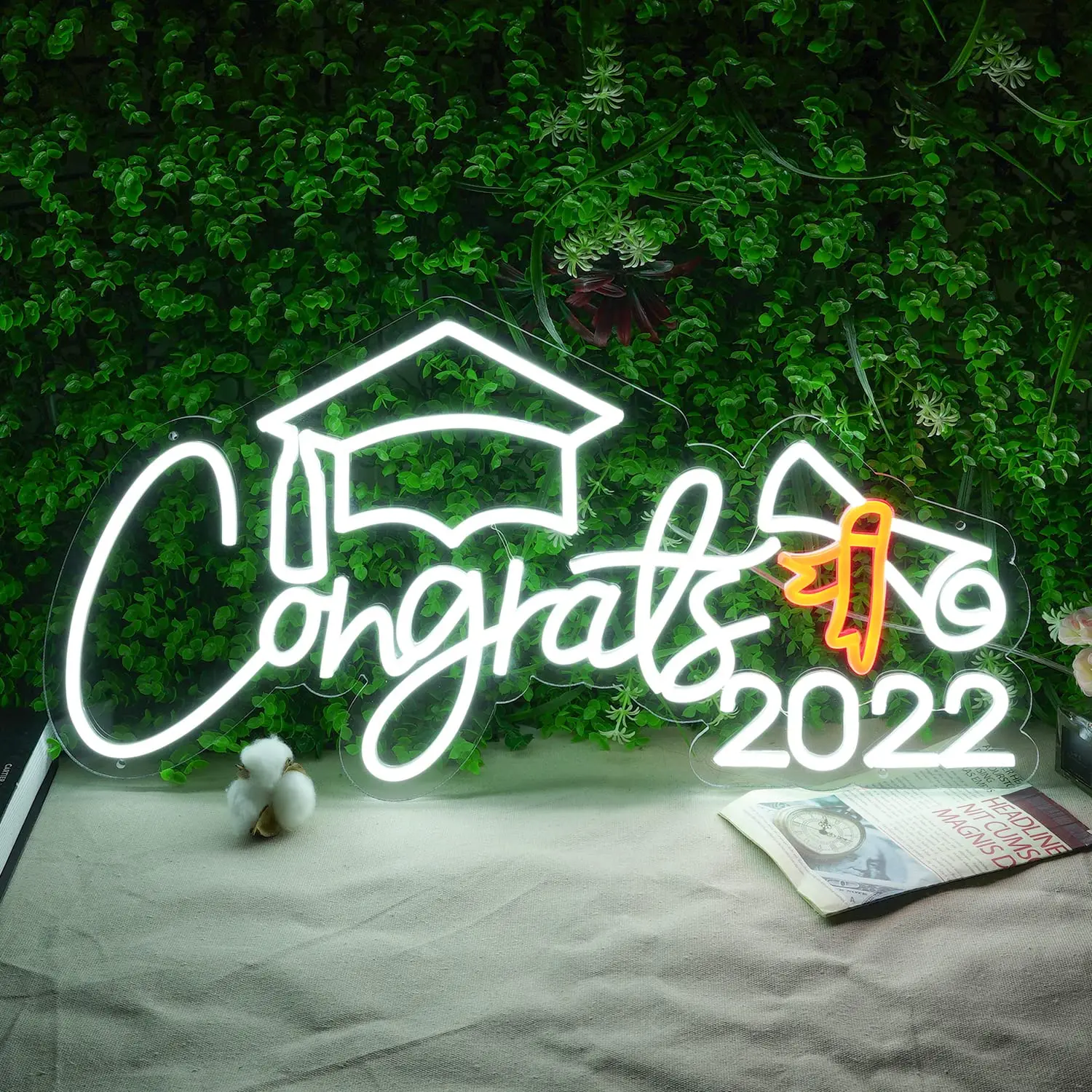 Congrats Grad Neon Sign for Graduation Party Decor Custom Neon Light Acrylic 19.69in Pink Sign Lights for Home Wedding Gift