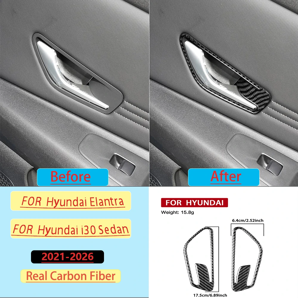 Фото Накладка на рамку ручки задней двери из карбона для Hyundai Elantra/i30 Sedan 2021-2026, настраиваемая наклейка, аксессуары для интерьера №1