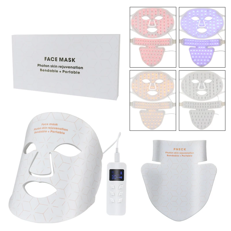 

4 Colors Light LED Facial Mask with Neck Face Care Treatment Beauty Anti Acne Therapy Face Whitening Skin Rejuvenation Machine