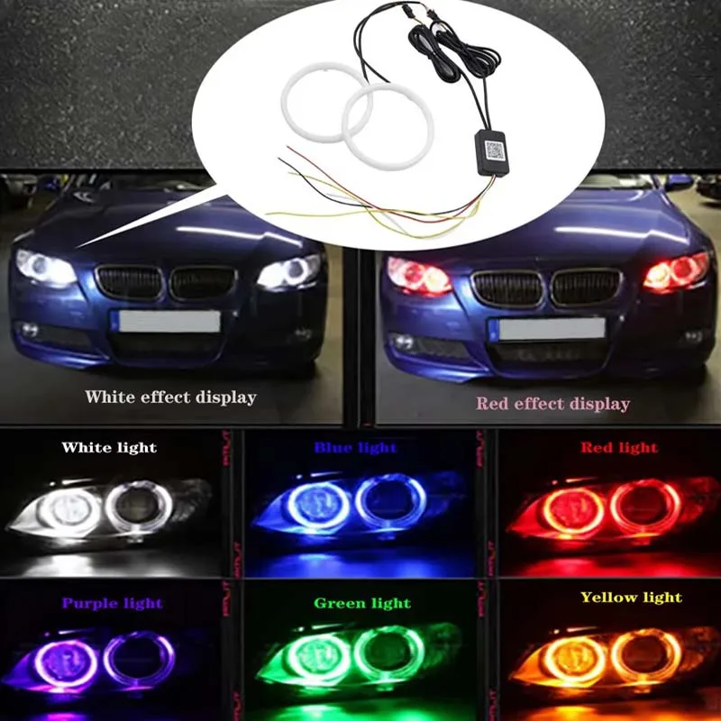 Фото 2 шт. светодиодные ангельские глаза RGB лампочка гало кольца фонарь фонарь автомобильный дневной ходовой огонь ДХО водонепроницаемые декоративные фонари 70 80 90 100 мм №3
