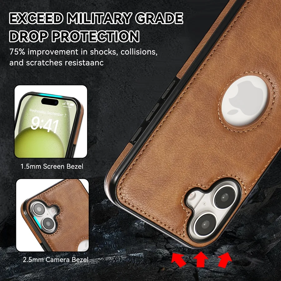 Роскошный чехол из искусственной кожи для телефона iPhone 16 Pro Max Plus противоударный 15