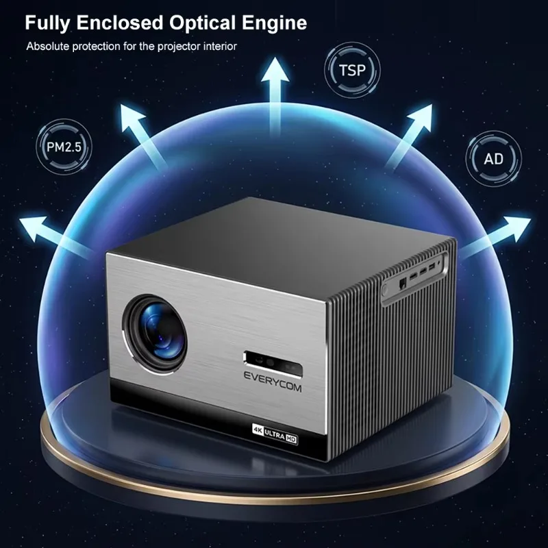 Проектор 4K 3840x2160 Everycom Cinelux 2000ANSI, ультраяркий, FLED, Smart, с автофокусом и коррекцией трапецеидальных искажений, для домашнего кинотеатра (art.: 3920dcbbb474e) - 3920dcbbb474e