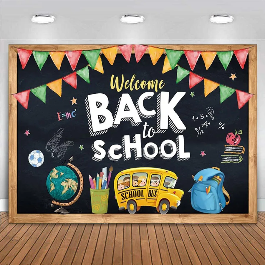 

Добро пожаловать Снова в школу фон для фотографии классная мультяшная доска Дошкольный Автобус баннер на первый день школы