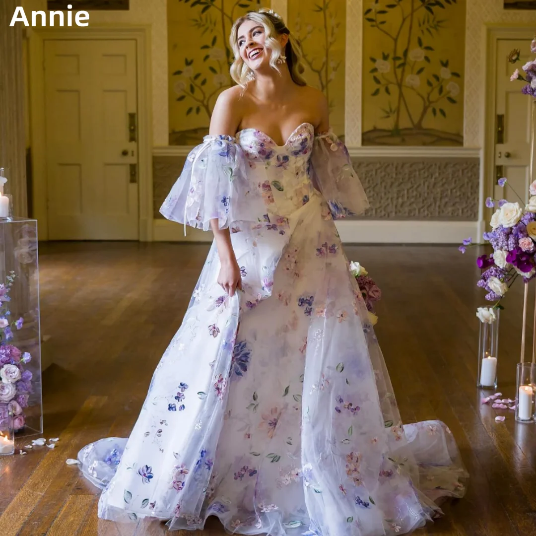 Annie Платья для выпускного вечера из органзы Принцесса с цветочной вышивкой и