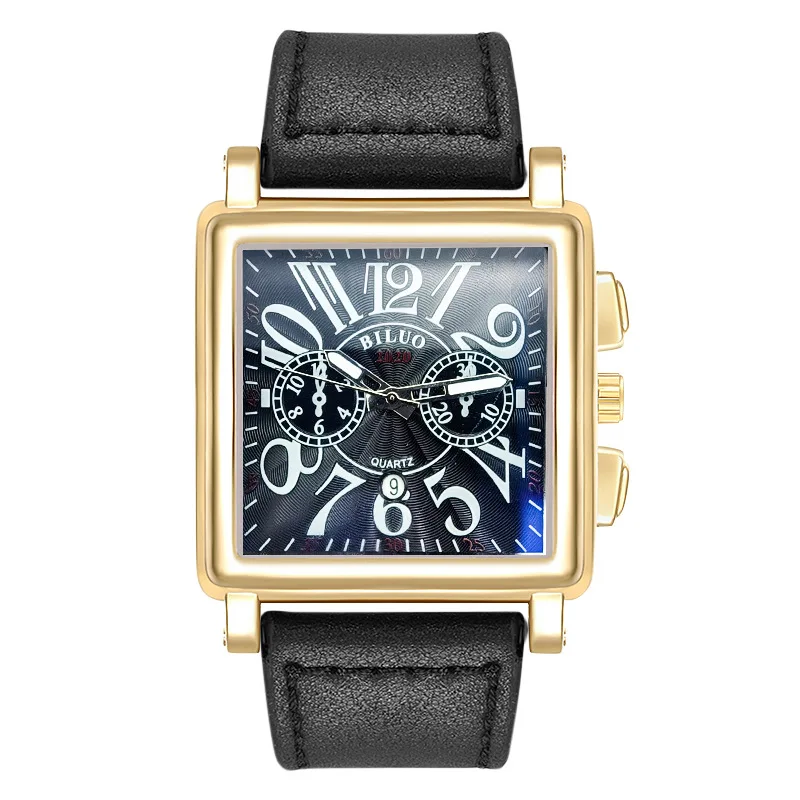 

2020 популярные европейские и американские кварцевые часы с большим циферблатом и кожаным ремешком мужские водонепроницаемые часы