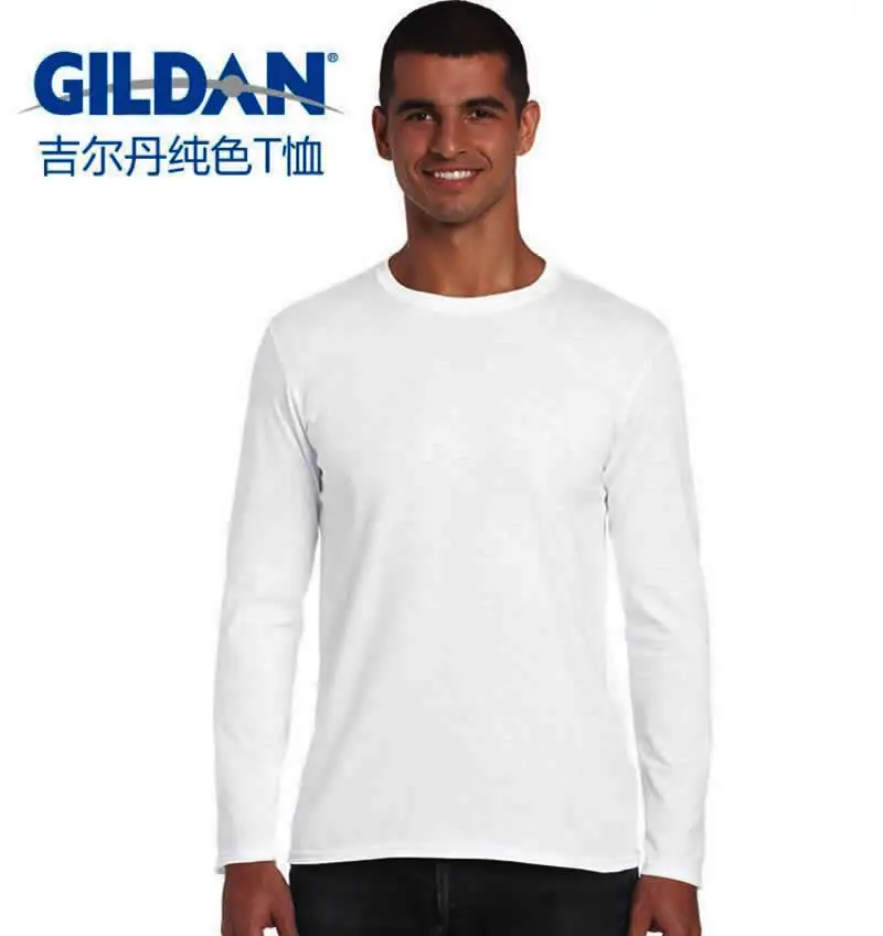GILDAN 100% Cotton Men Long Sleeve T Shirt Spring Autumn High Quality Solid Color O-neck Tops Tees T Shirt Homm Male T1