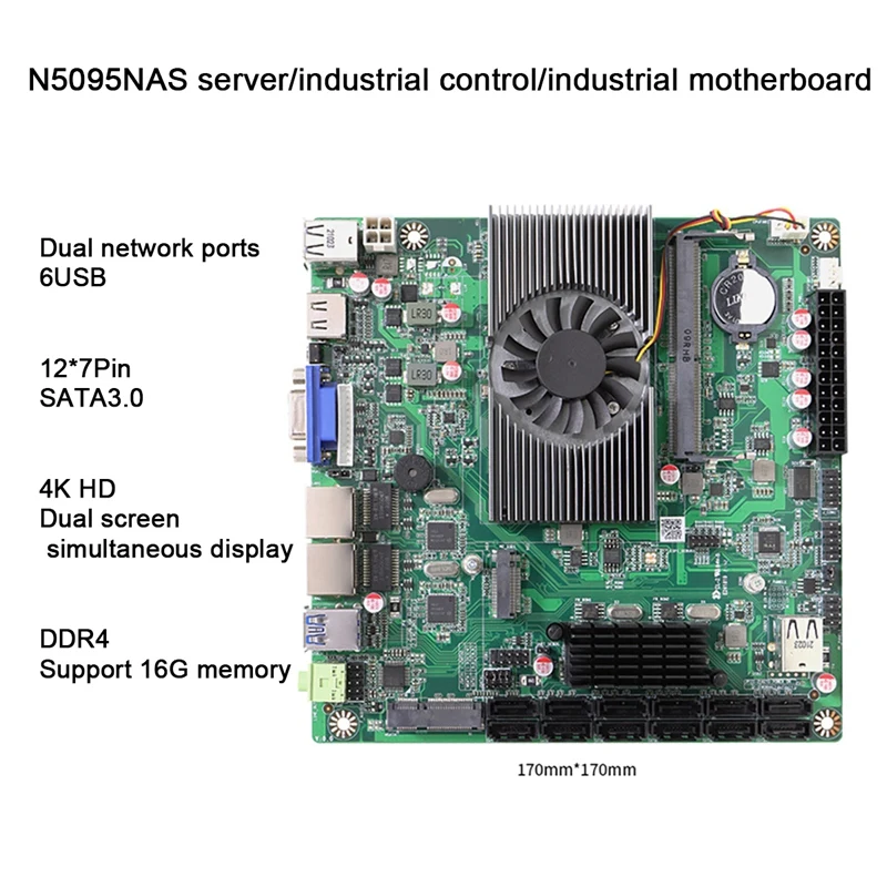 

N5095 NAS Server Motherboard Supports DDR4 16G 2933MHZ SODIMM 12X7pin SATA3.0 Industrial Computer All-In-One Motherboard