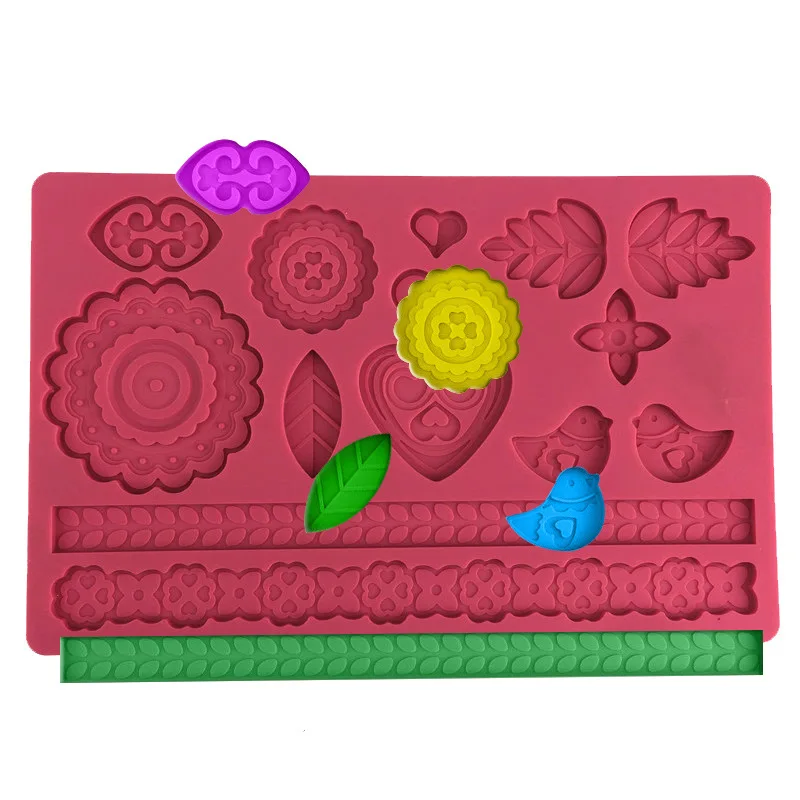 

Flowers Fondant sugar embossed silicone pad dry Pace mold DIY cake decoration baking tool cake