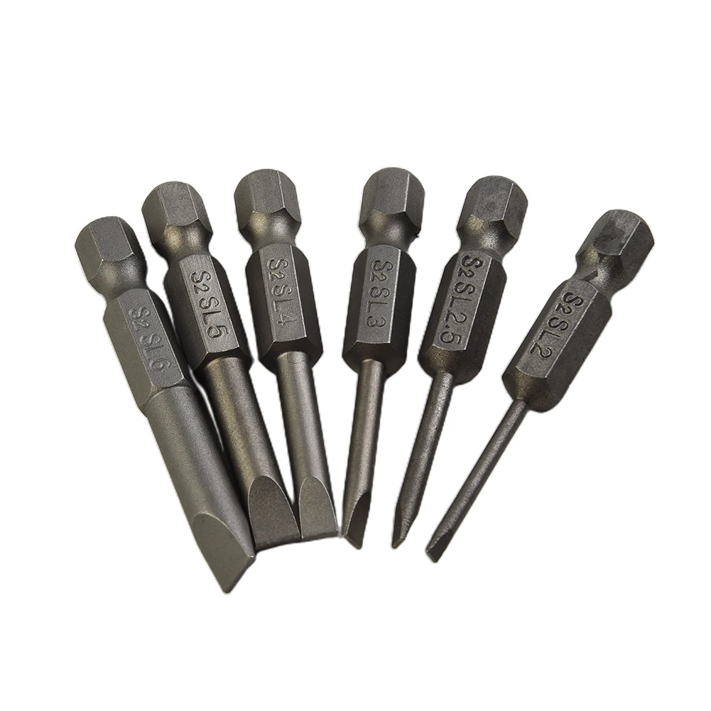 

New Practical Useful Durable Slotted Tip Screwdriver Bit Silver Slotted Tip 2.0-6.0mm 6pcs/set Screwdrivers Bits