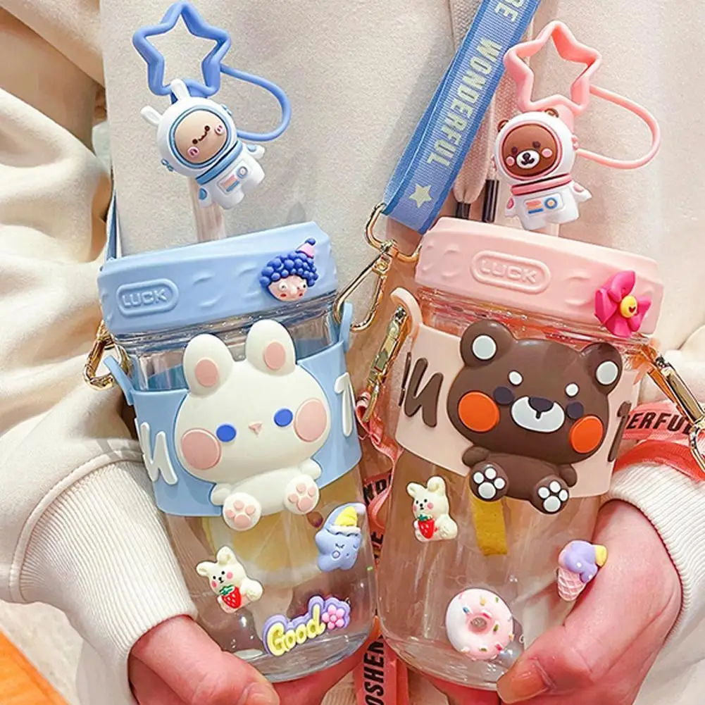 2023 New 500ML Water Bottle for Kids Tumbler with Straw Mug Cup Kawaii Summer Outdoor Sport Plastic Girls Cute Drinking Cup M7H1