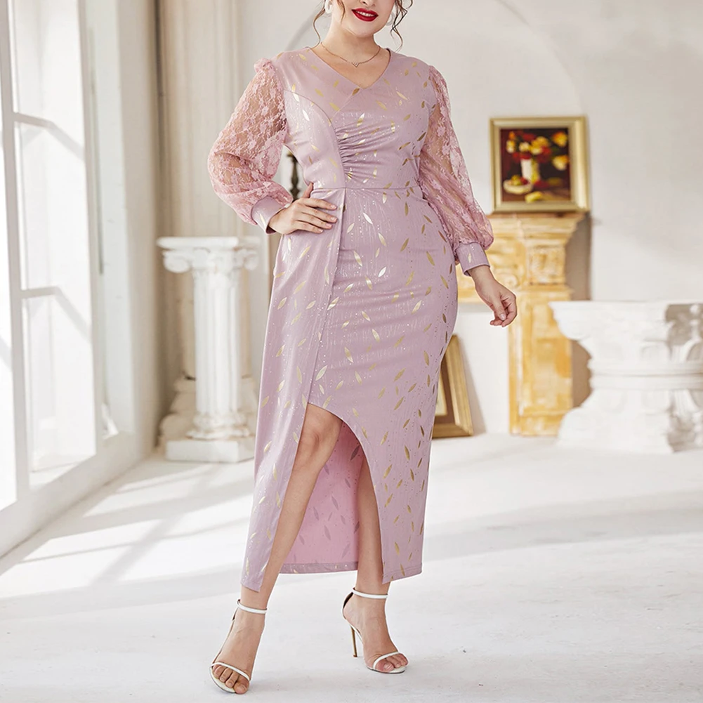 

Plus Size Women Maxi Dresses Long Sleeve Muslim Turkey Party Evening Wedding Elegant Slim Fit Spilt Dress L -4XL