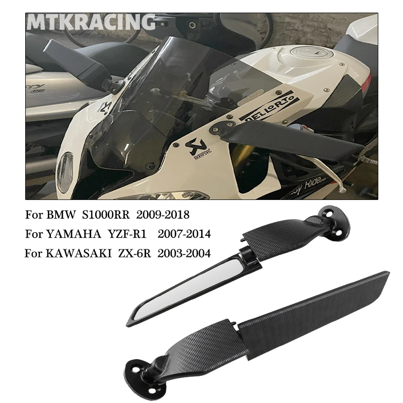 

MTKRACING For S1000RR 09-18 YZF-R1 07-14 ZX-6R 03-04 Rearview Mirrors Wind Wing Adjustable Rotating Side Mirror Winglet