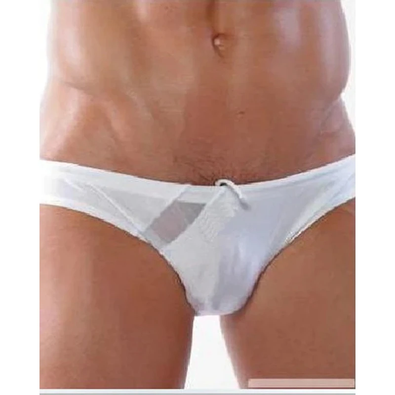 Hot Sale Top Fashion Men's Sexy White Low-waisted Briefs Swimsuit Bikini Speed-dry Trunks | Two-Piece Separates