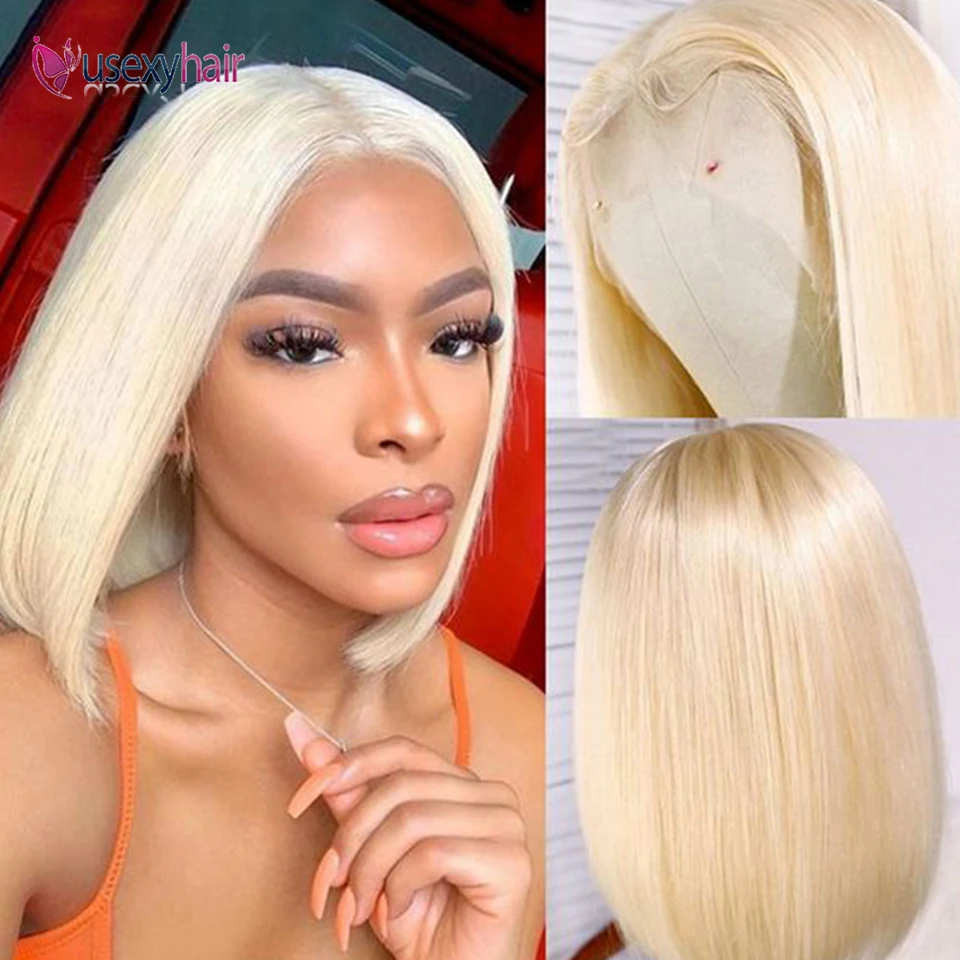 

613 Blonde Bob 4*4 Lace Frontal Human Hair Wigs Pre Plucked Wigs For Women Brazilian Remy Straight Bob Closure Wig 150% Density