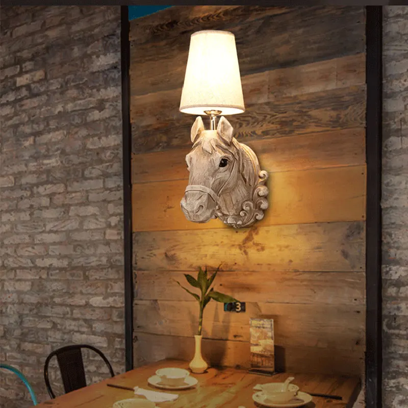 Винтажный настенный светильник с головой лошади из смолы креативный в
