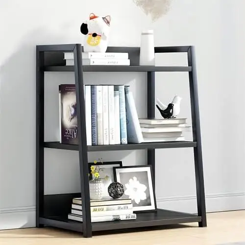 Tier Open Bookshelf - Steel and Wood Display Stand, 50CM Width Floor-Standing Bookcase, White