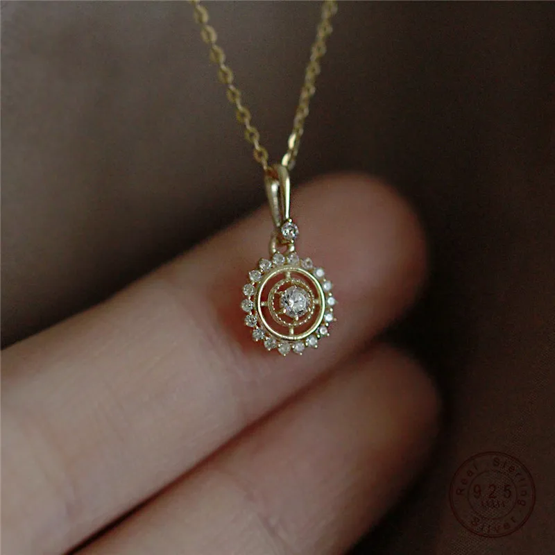 

AIDE 925 Sterling Silver Plating 14K Gold Korean Small Retro Disc Pendant Necklace Women Fashion Glamour Party Jewelry