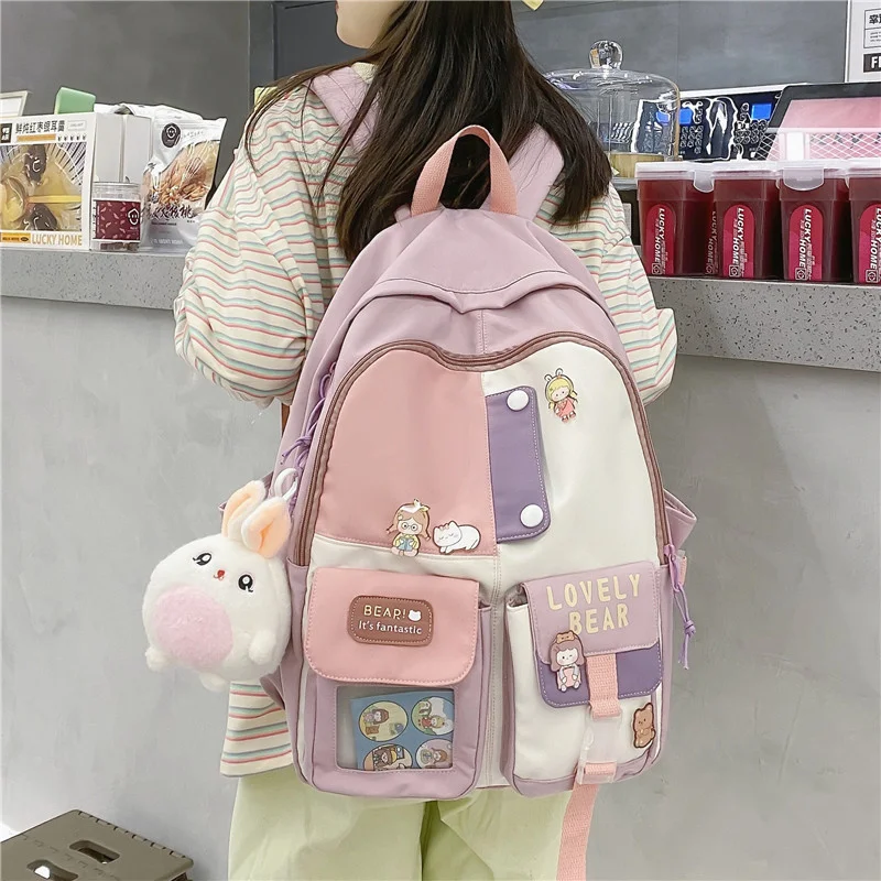 

Women Printing Backpack School Bags For Teenage Girls Korean Style Canvas Female High Small High-capacity Middle Student Simple