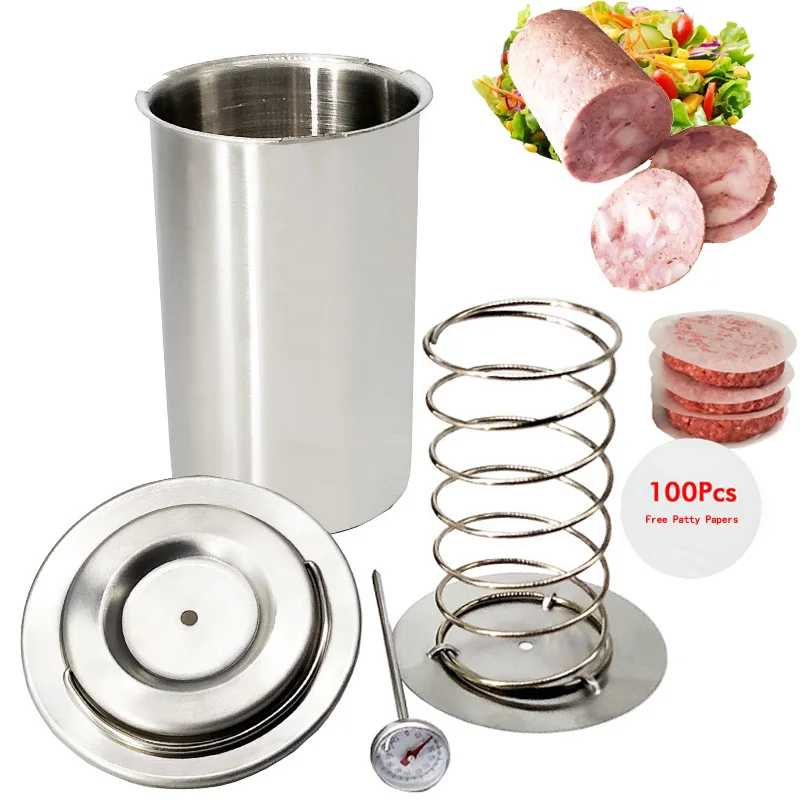 304 Stainless Steel Ham Press Maker Machine Hamburger Making For Meat Poultry Cooked Tools With 100 Pcs Patty Papers Thermometer