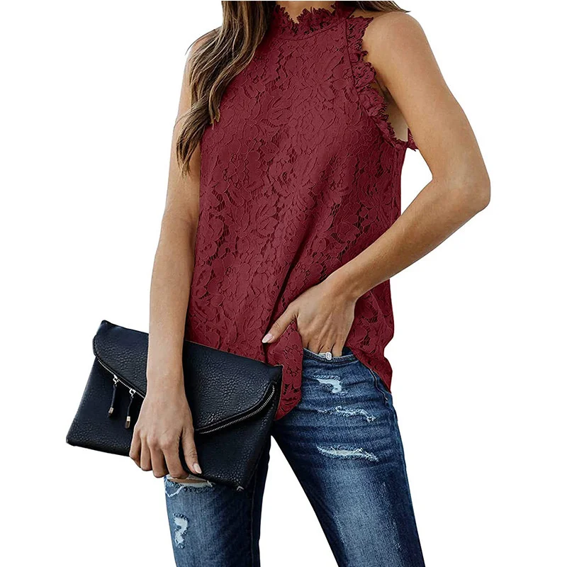 

Woman Tshirts Women Summer Lace Shirt T-shirt Graphic t Shirts Hollow Fashion Halter Neck Sweet Vest New High Quality Fabric
