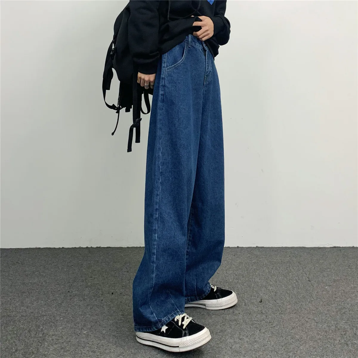 

JEAN MAN Trendy Retro Wide Leg Dark Blue Straight Men and Women's Jeans High Street Jeans Men Loose Jeans Street Pants Y2k Pants