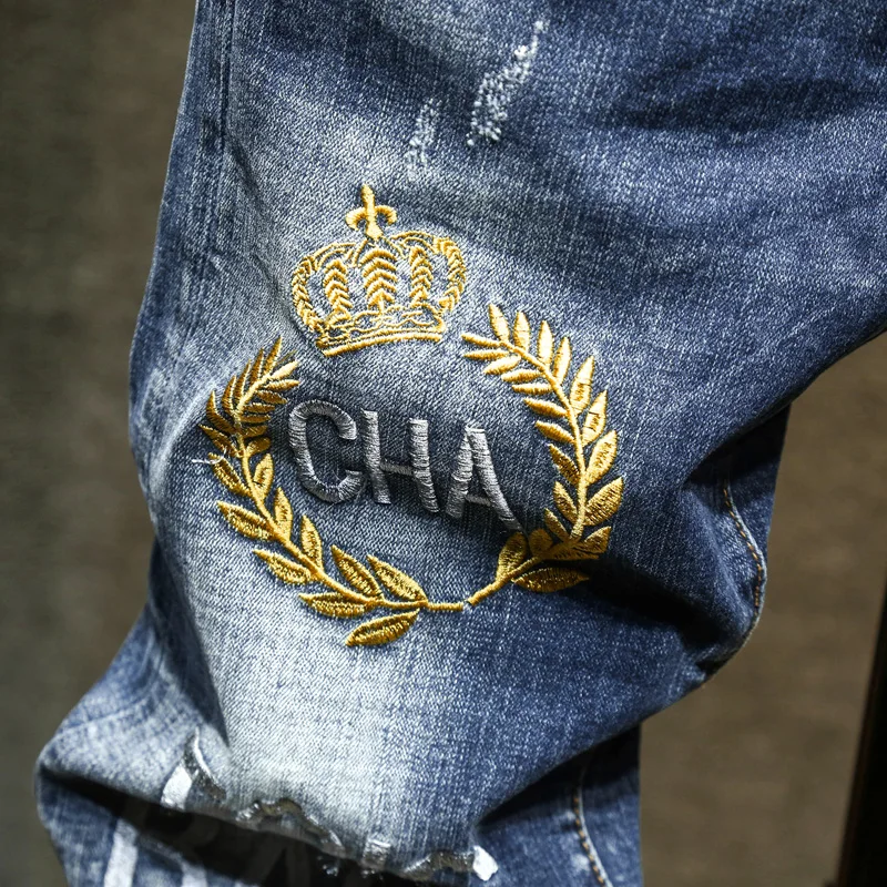 Men's Jeans Retro Slim Fit Denim Pants Bicycle Stretch High Quality Men's Straight Tube Casual Designer Brand Street Apparel