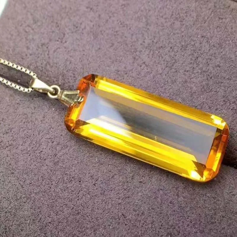 

High-quality Yellow Crystal Rectangular Gem Pendant Necklace S925 Fine Fashion Wedding Jewelry For Women Free Shipping MeiBaPJFS