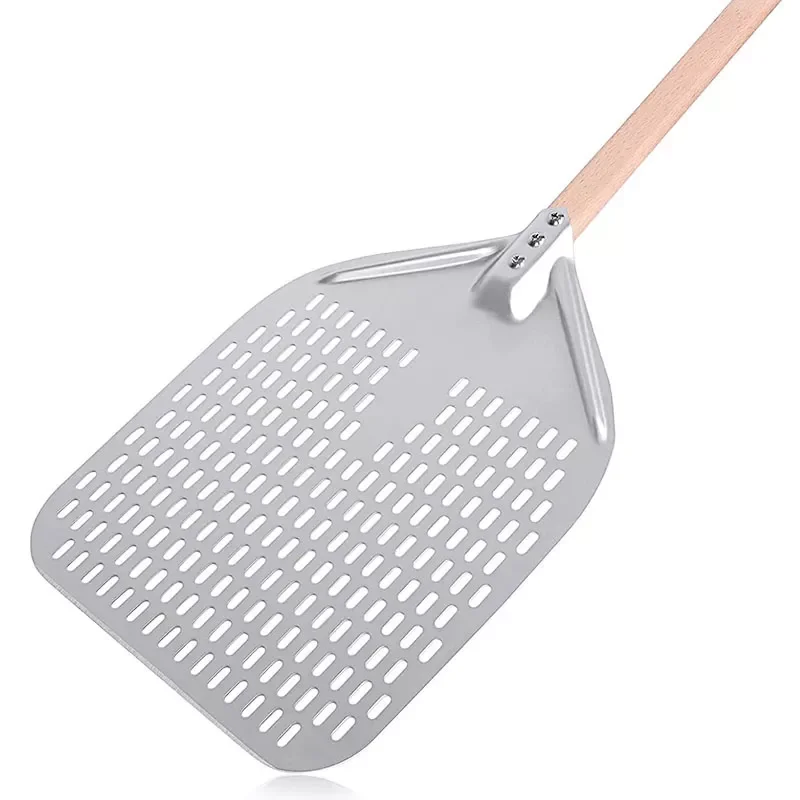 

hot pizza tools 12 inch Detachable metal pizza paddle shovel set aluminum Perforated pizza peel with wooden handle