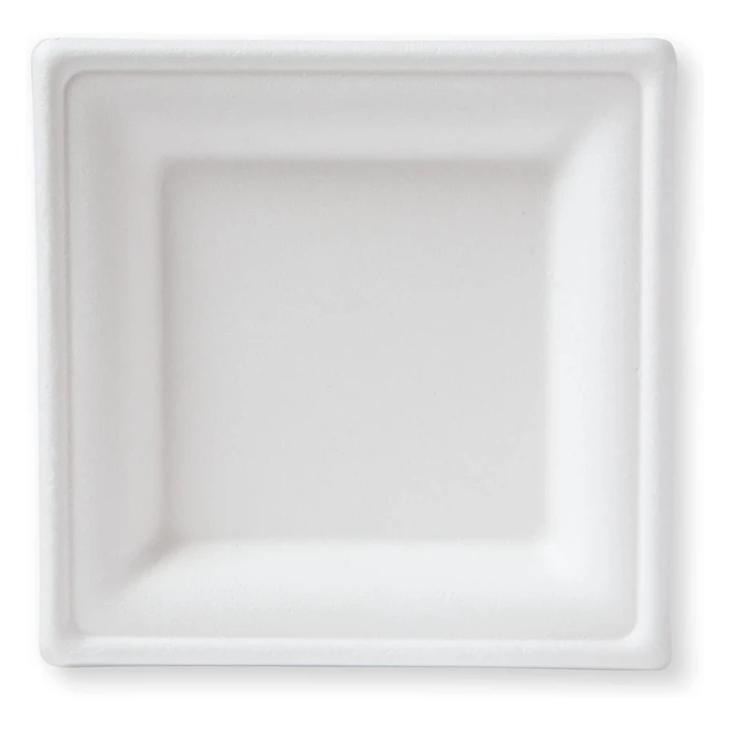

6 Inch Compostable Square Plate50 Sticks Heavy-Duty Sugarcane Disposable Biodegradable Plate, Suitable For Dessert,White